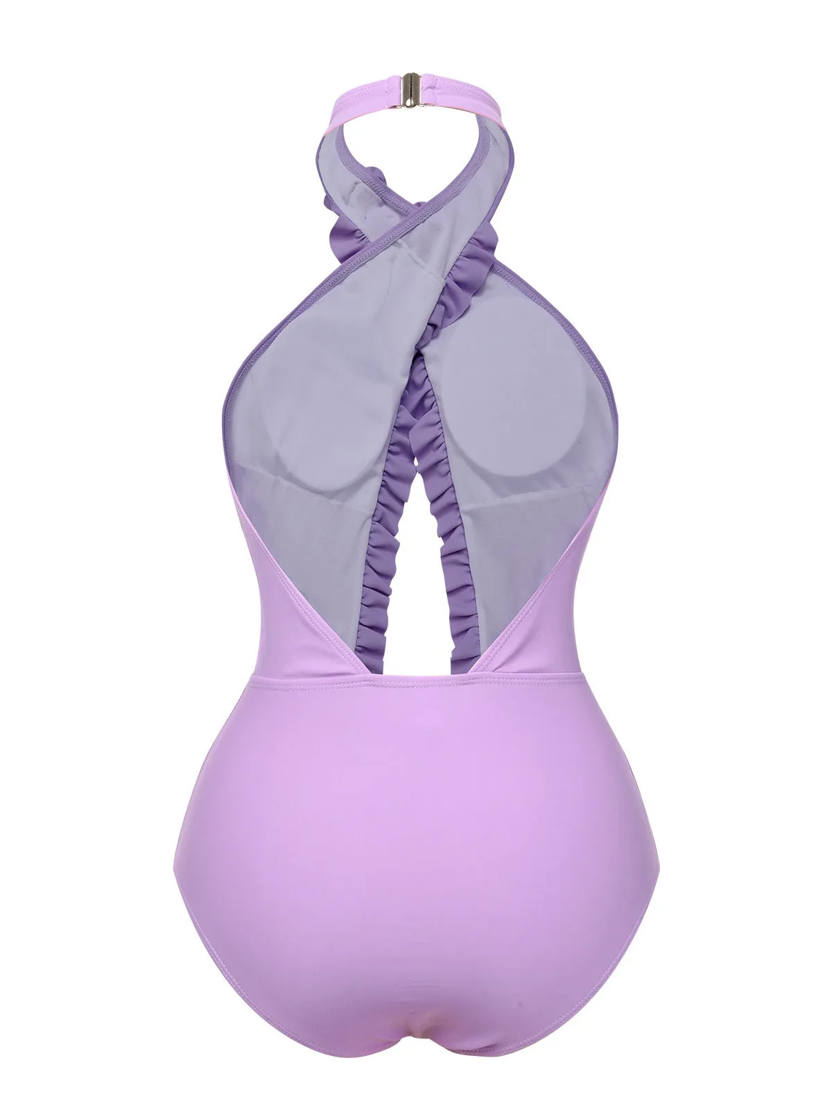 Lavender 1940s 3D Flowers Halter One-Piece Swimsuit sold by Retro Stage product image thumbnail 3
