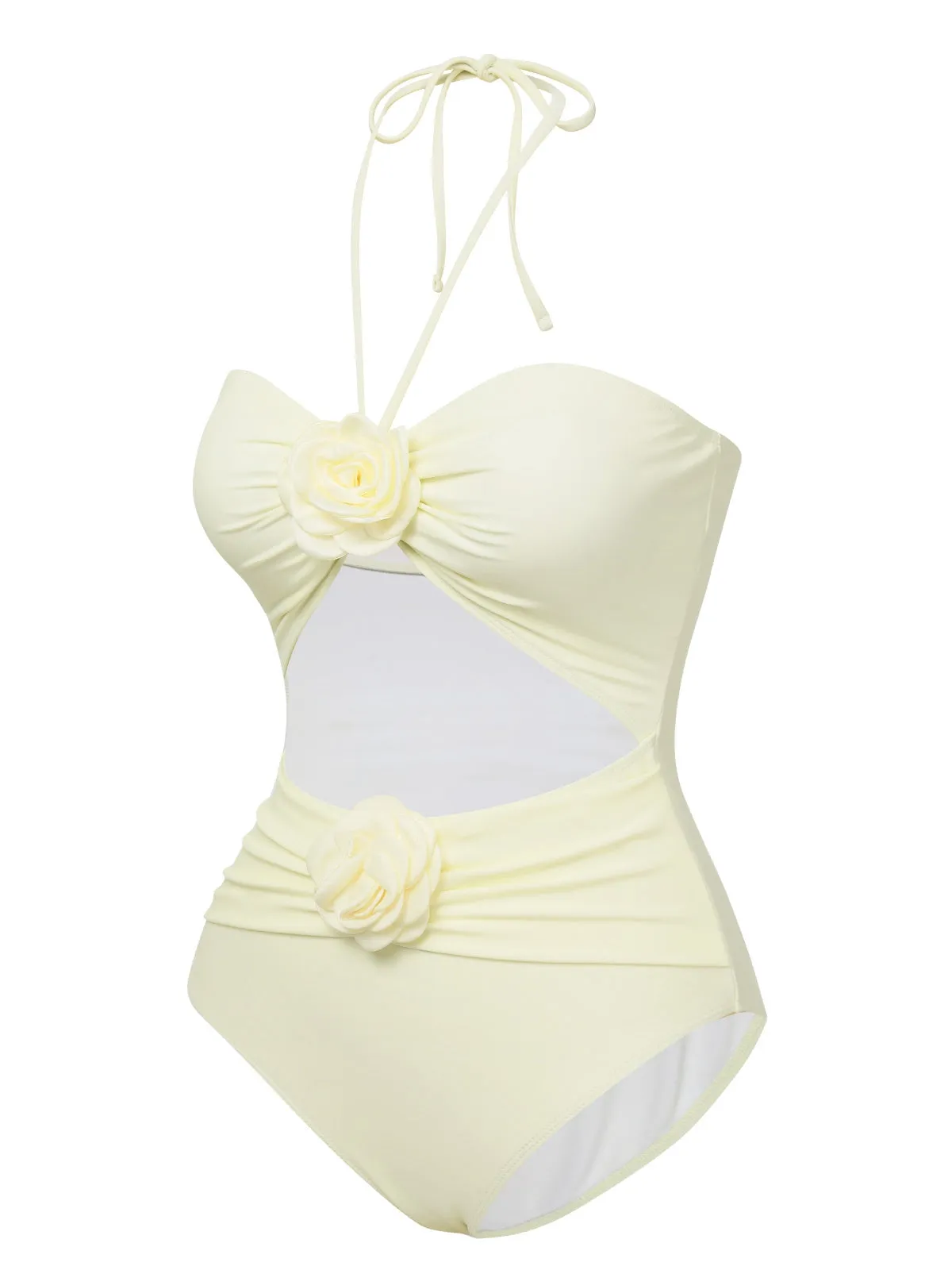 Beige 1930s 3D Flowers Halter One-Piece Swimsuit sold by Retro Stage product image thumbnail 2