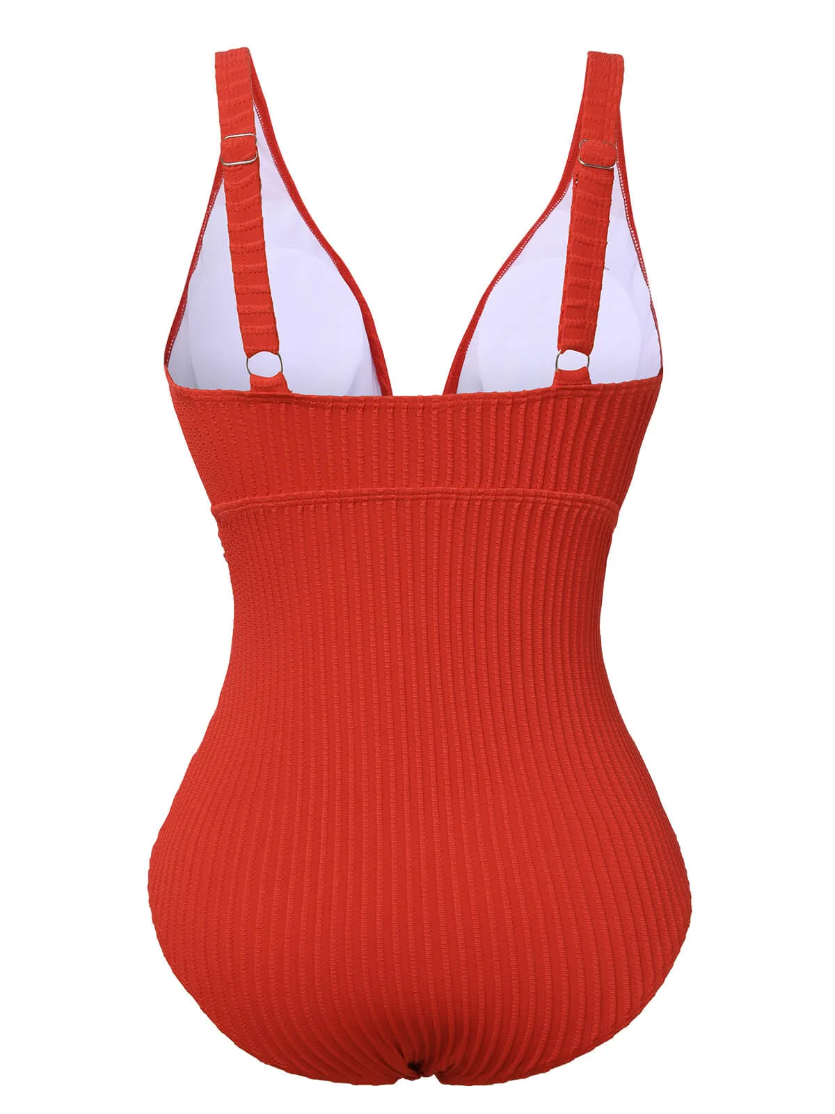Red 1950s Solid Deep V One-Piece Swimsuit sold by Retro Stage product image thumbnail 3