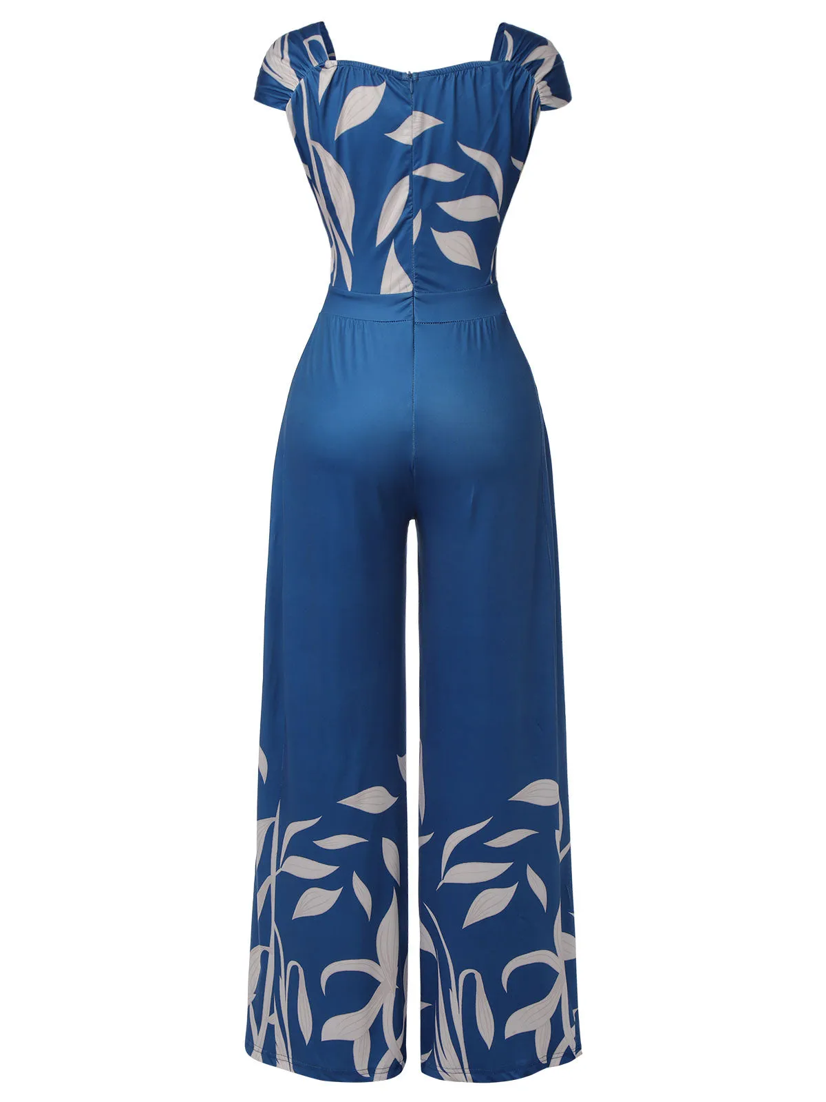 Blue 1960s High-Waist Plant Print Jumpsuit sold by Retro Stage product image thumbnail 4