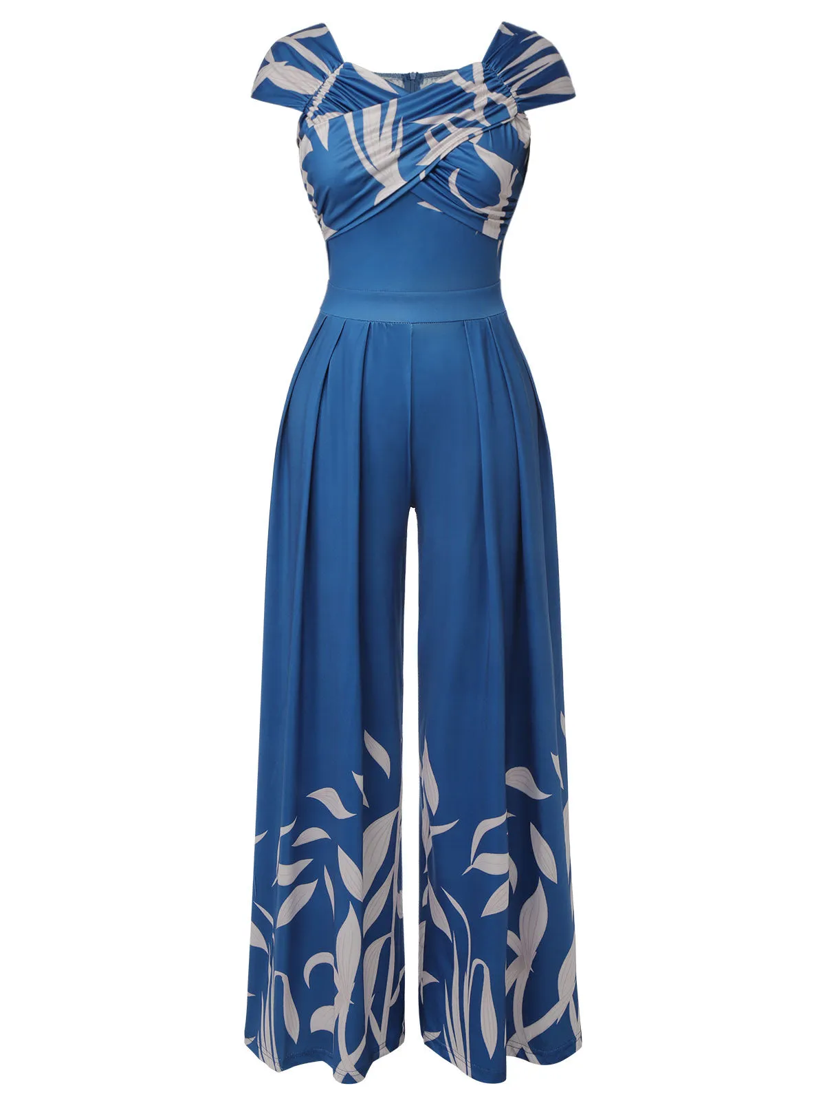 Blue 1960s High-Waist Plant Print Jumpsuit sold by Retro Stage product image thumbnail 2