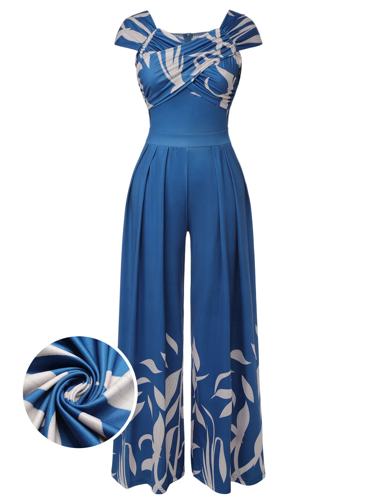 Blue 1960s High-Waist Plant Print Jumpsuit sold by Retro Stage