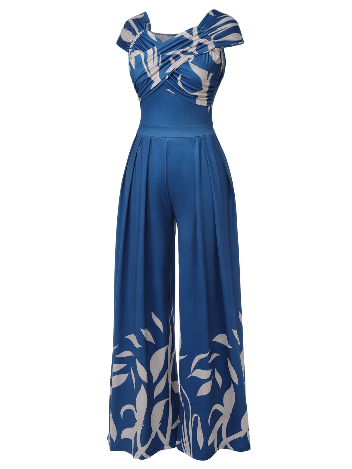 Blue 1960s High-Waist Plant Print Jumpsuit sold by Retro Stage product image thumbnail 3