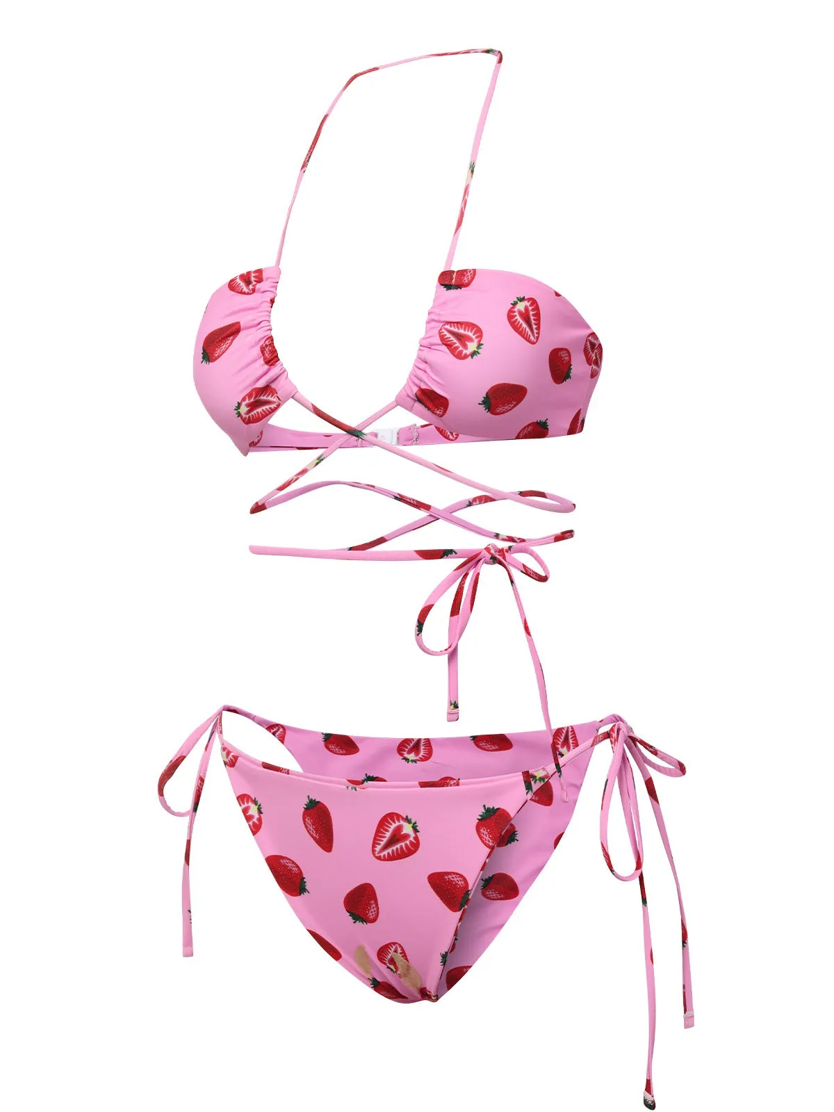 Pink 1950s Strawberry Waist Tie Halter Bikini Set sold by Retro Stage product image thumbnail 3