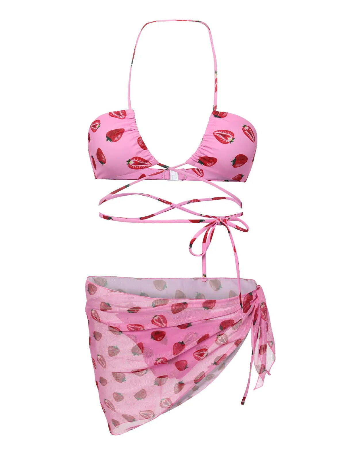 Pink 1950s Strawberry Waist Tie Halter Bikini Set sold by Retro Stage product image thumbnail 5