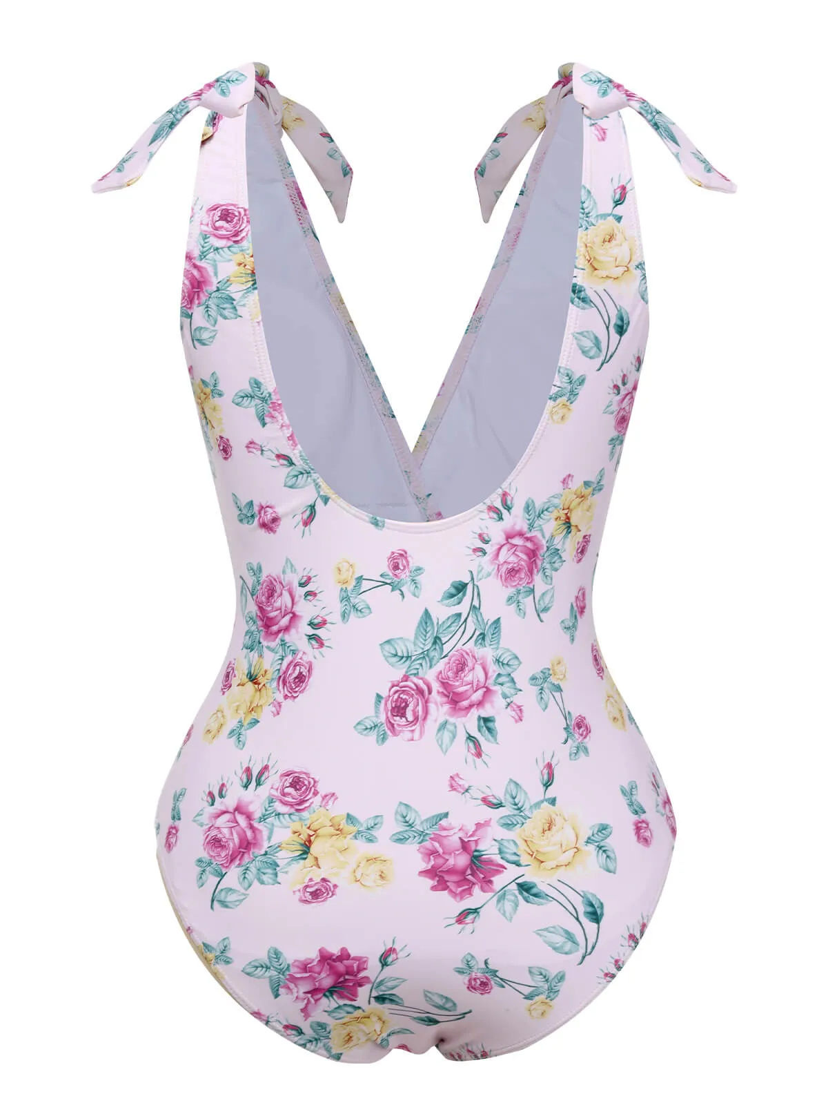 Lavender 1940s Floral Shoulder Tie Swimsuit sold by Retro Stage product image thumbnail 3
