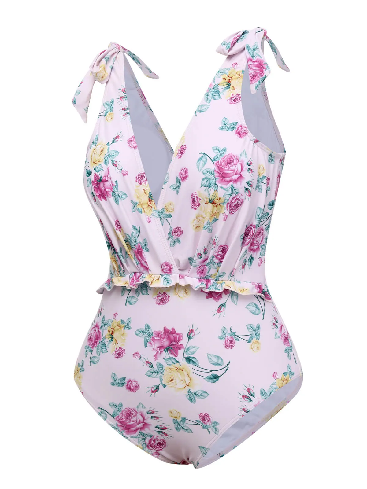 Lavender 1940s Floral Shoulder Tie Swimsuit sold by Retro Stage product image thumbnail 2