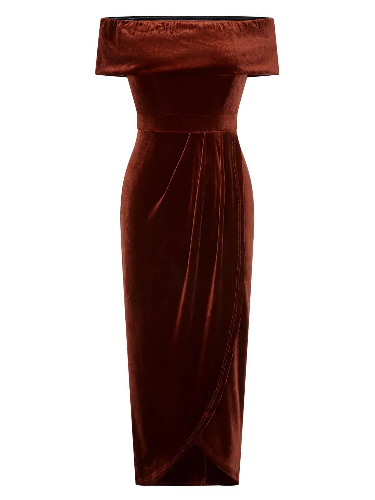 Caramel Color 1960s Off-Shoulder Tulip Velvet Dress sold by Retro Stage product image thumbnail 2