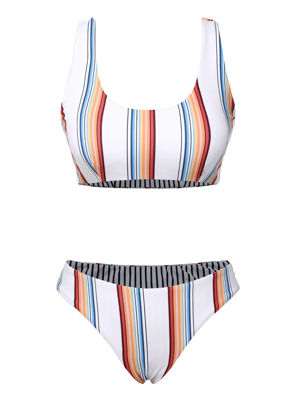 White 1950s Strap Stripes Swimsuit sold by Retro Stage