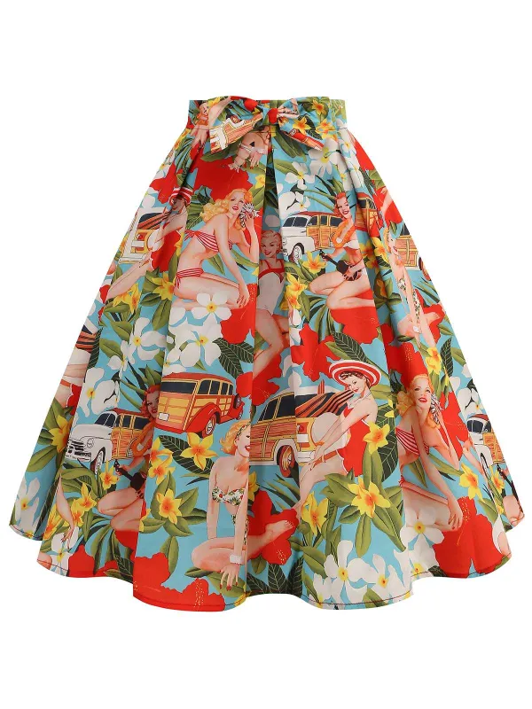 Multicolor 1950s Vintage Painting Swing Skirt sold by Retro Stage