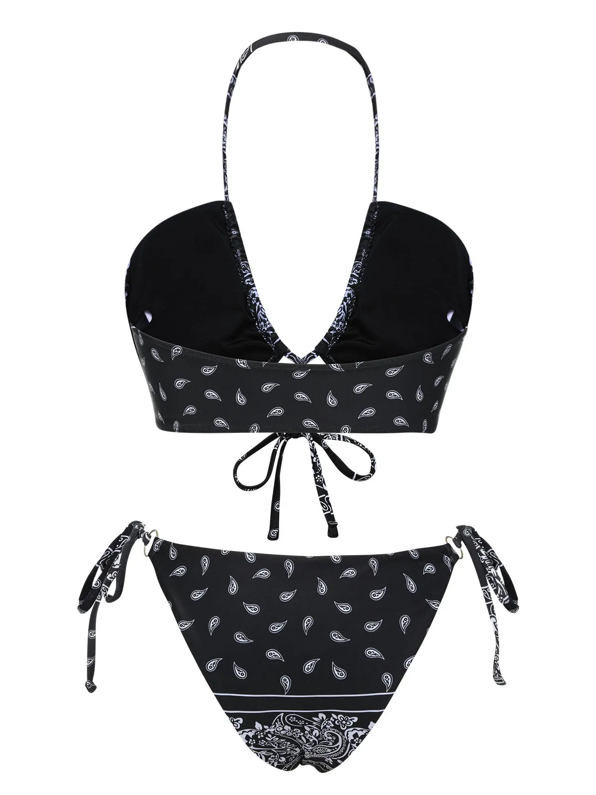 Black 1930s Cashew Flowers Lace-Up Bikini Set sold by Retro Stage product image thumbnail 3