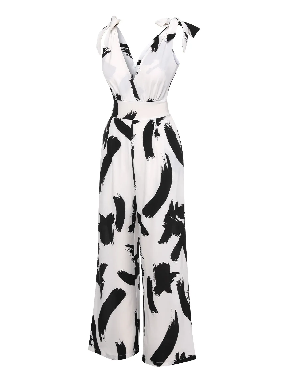 Black & White 1940s V-Neck Bohemian Jumpsuit sold by Retro Stage product image thumbnail 2