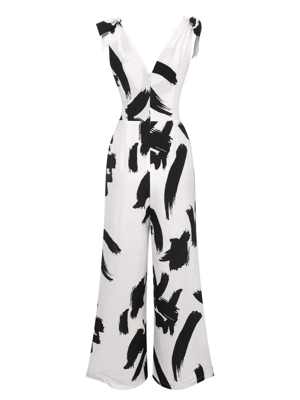 Black & White 1940s V-Neck Bohemian Jumpsuit sold by Retro Stage product image thumbnail 3