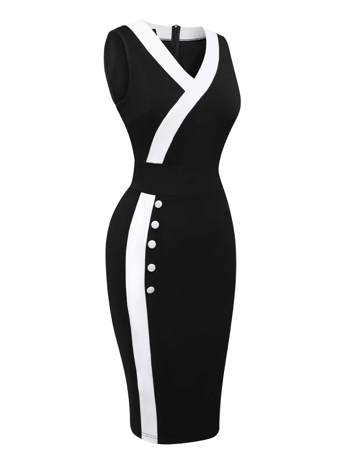 Black & White 1960s Button V-Neck Patchwork Dress sold by Retro Stage product image thumbnail 2