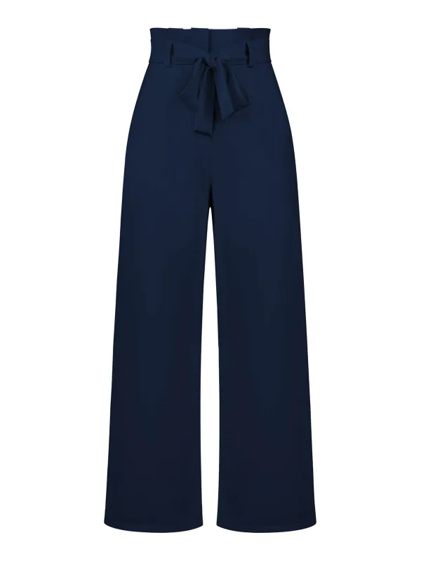 Dark Blue 1940s High Waist Bow Waist Pants sold by Retro Stage