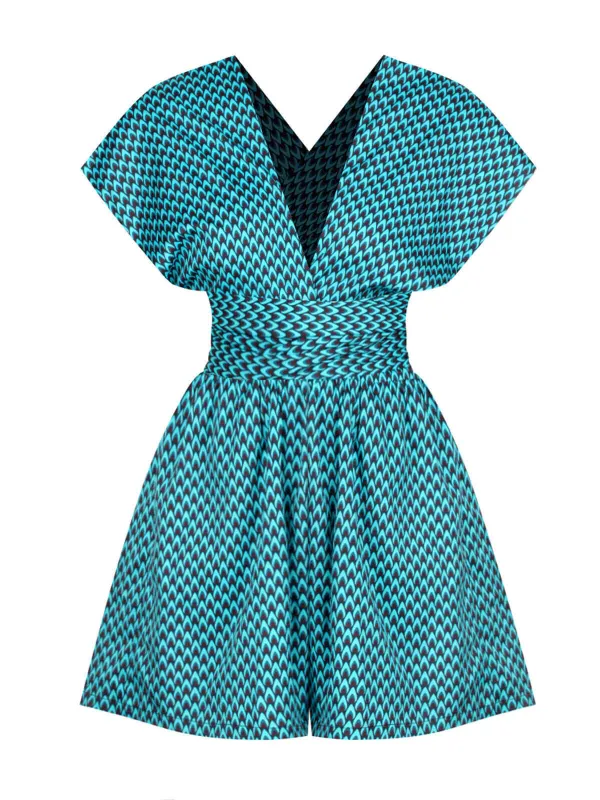 Blue 1950s Fishback Multi-wear Cap Sleeve Romper made by Retro Stage