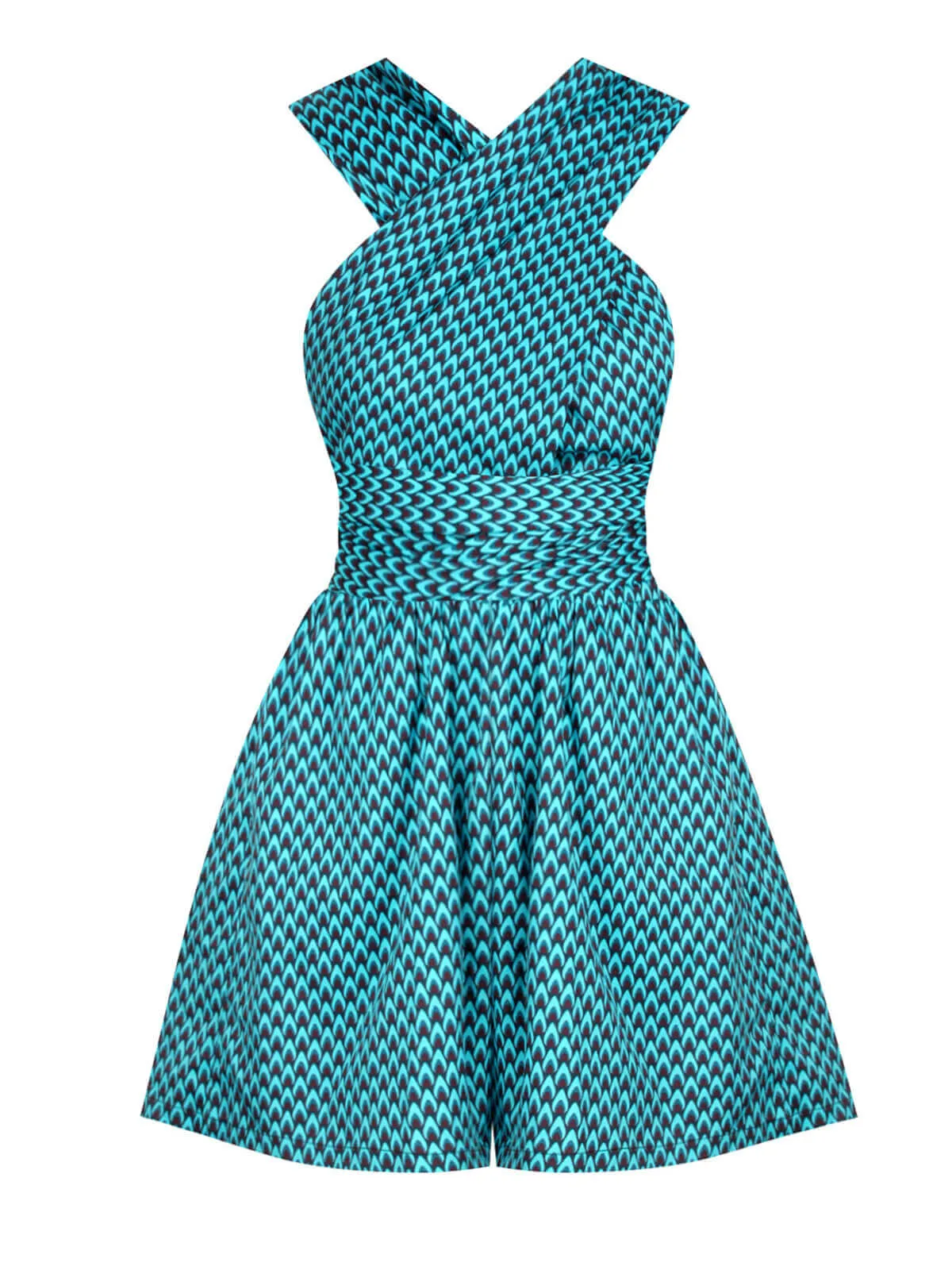 Blue 1950s Fishback Multi-wear Cap Sleeve Romper sold by Retro Stage product image thumbnail 3