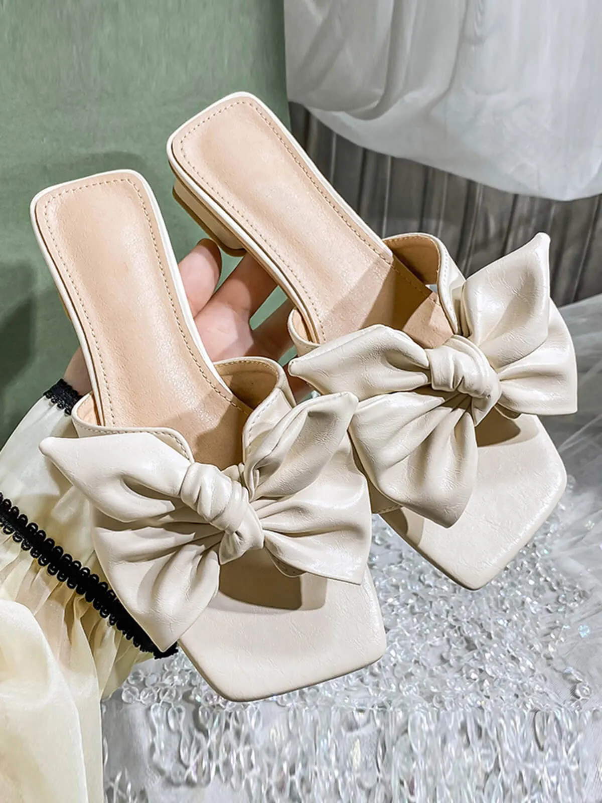 Bowknot Wedge Low Heeled PU Leather Slippers sold by Retro Stage product image thumbnail 5