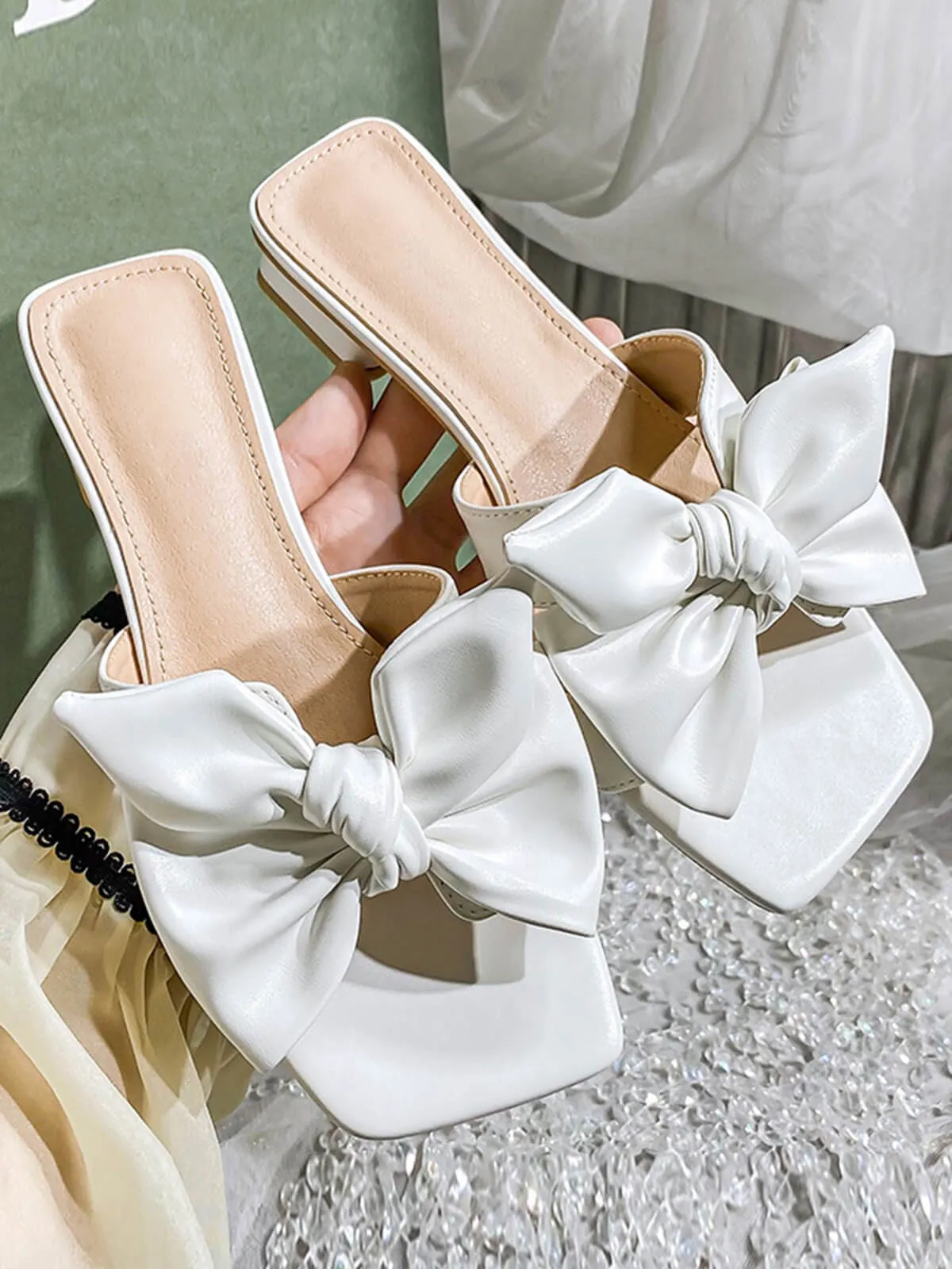 Bowknot Wedge Low Heeled PU Leather Slippers sold by Retro Stage product image thumbnail 4