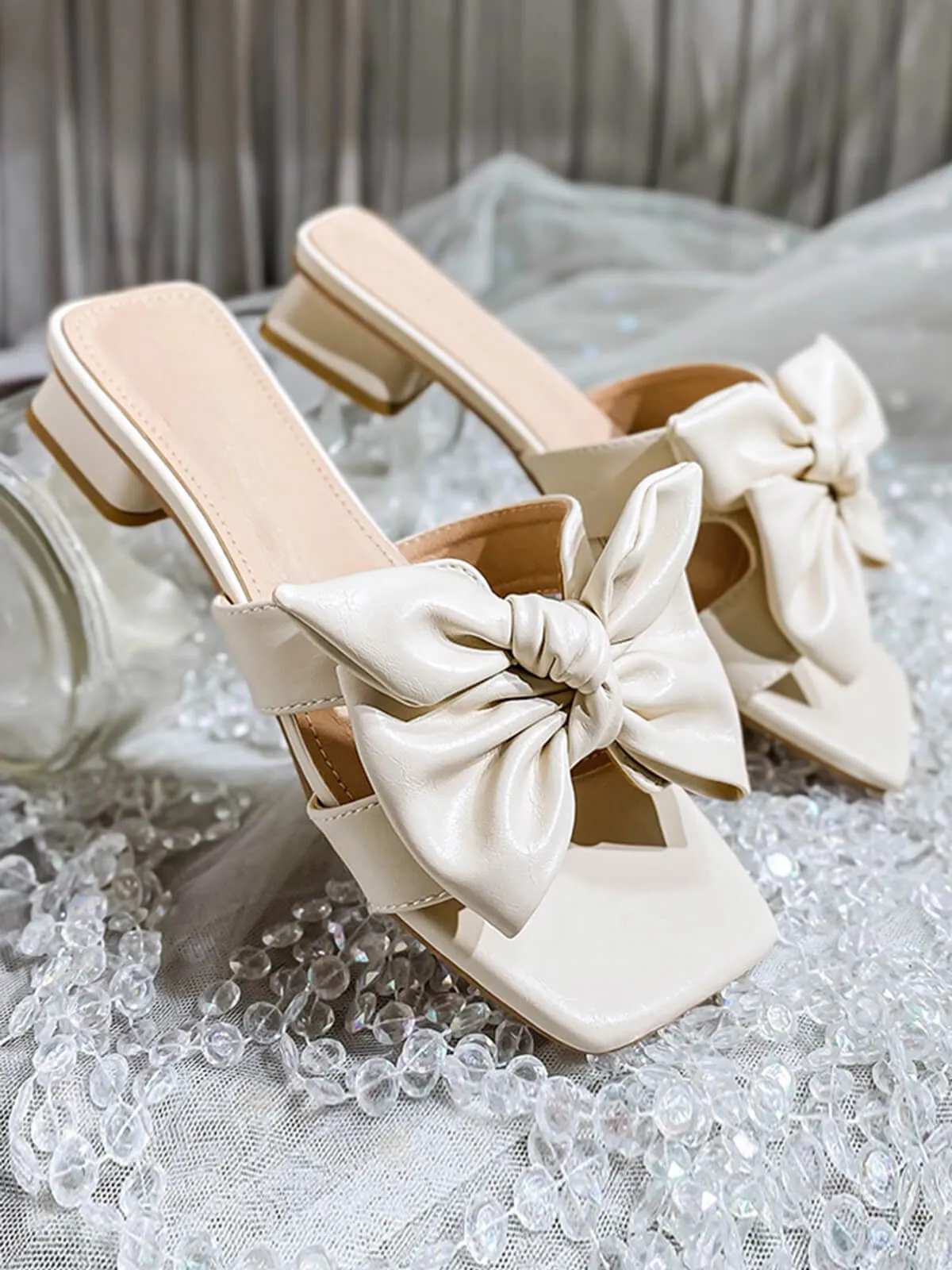 Bowknot Wedge Low Heeled PU Leather Slippers sold by Retro Stage product image thumbnail 2