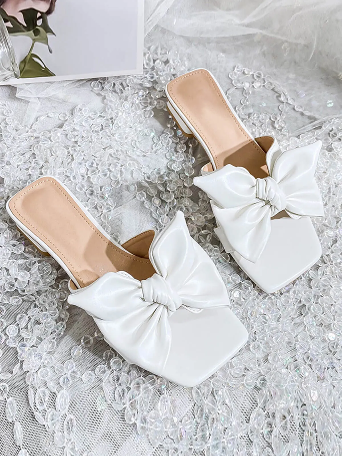 Bowknot Wedge Low Heeled PU Leather Slippers sold by Retro Stage product image thumbnail 3