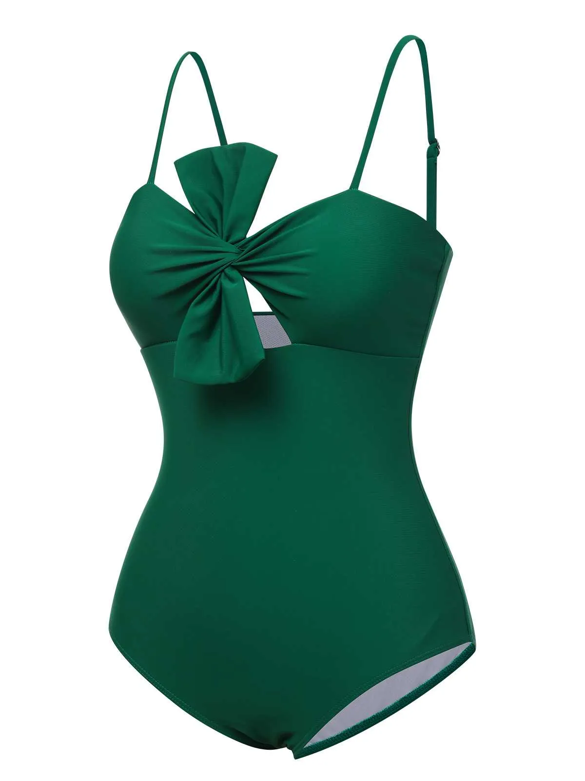Dark Green 1940s Bow Spaghetti Strap Swimsuit sold by Retro Stage product image thumbnail 2