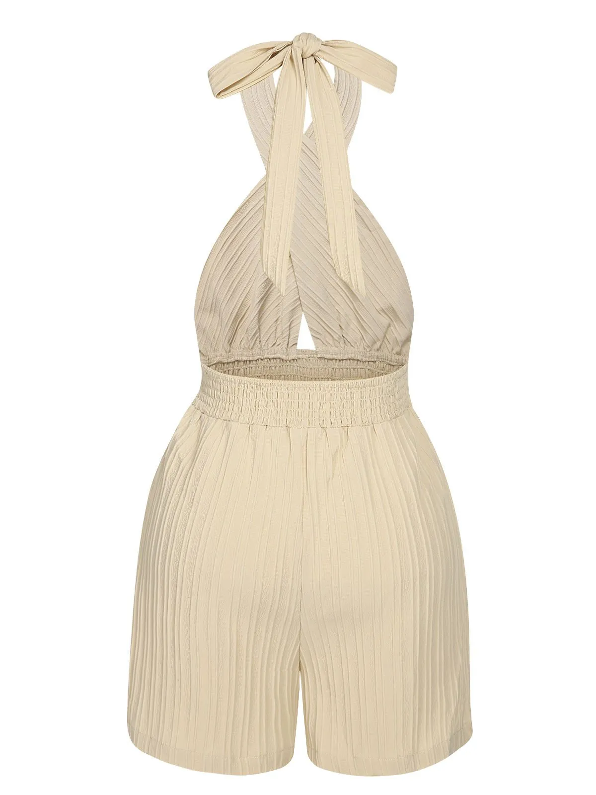 Beige 1950s Texture Folds Cross Halter Romper sold by Retro Stage product image thumbnail 2