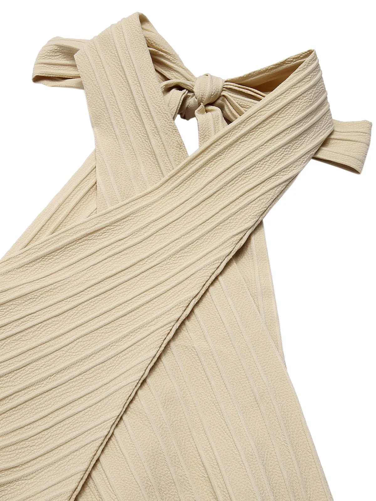 Beige 1950s Texture Folds Cross Halter Romper sold by Retro Stage product image thumbnail 3