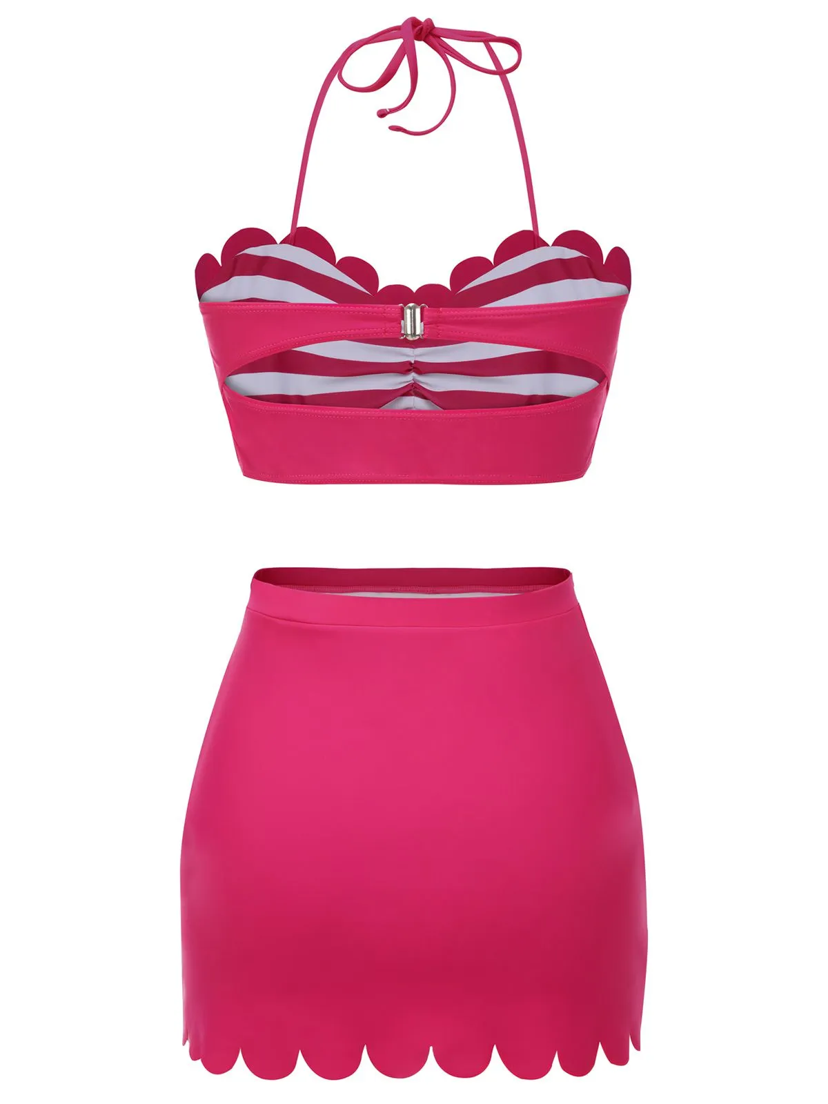 Rose Pink 1960s Stripes Halter Bikini Set sold by Retro Stage product image thumbnail 3