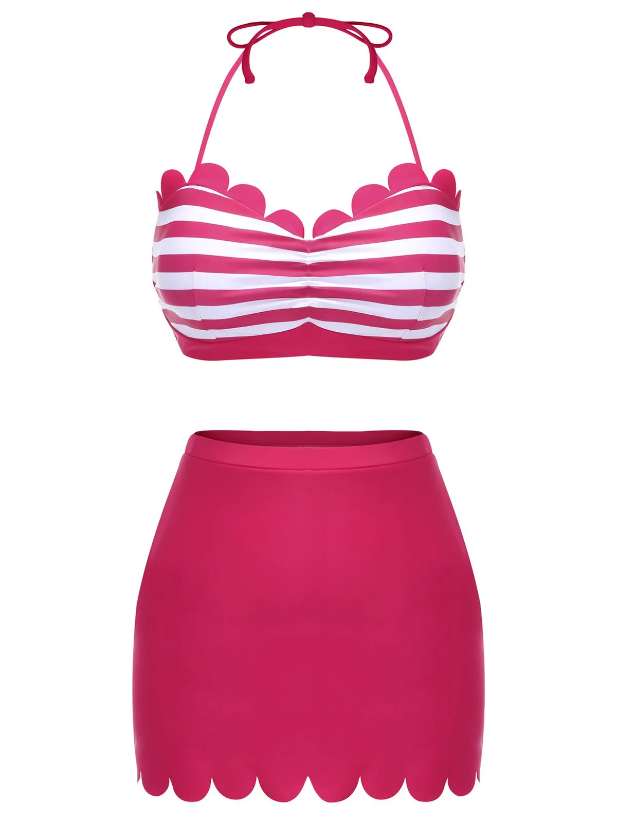 Rose Pink 1960s Stripes Halter Bikini Set sold by Retro Stage product image thumbnail 2