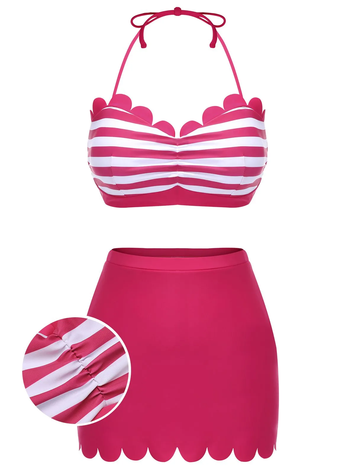 Rose Pink 1960s Stripes Halter Bikini Set sold by Retro Stage