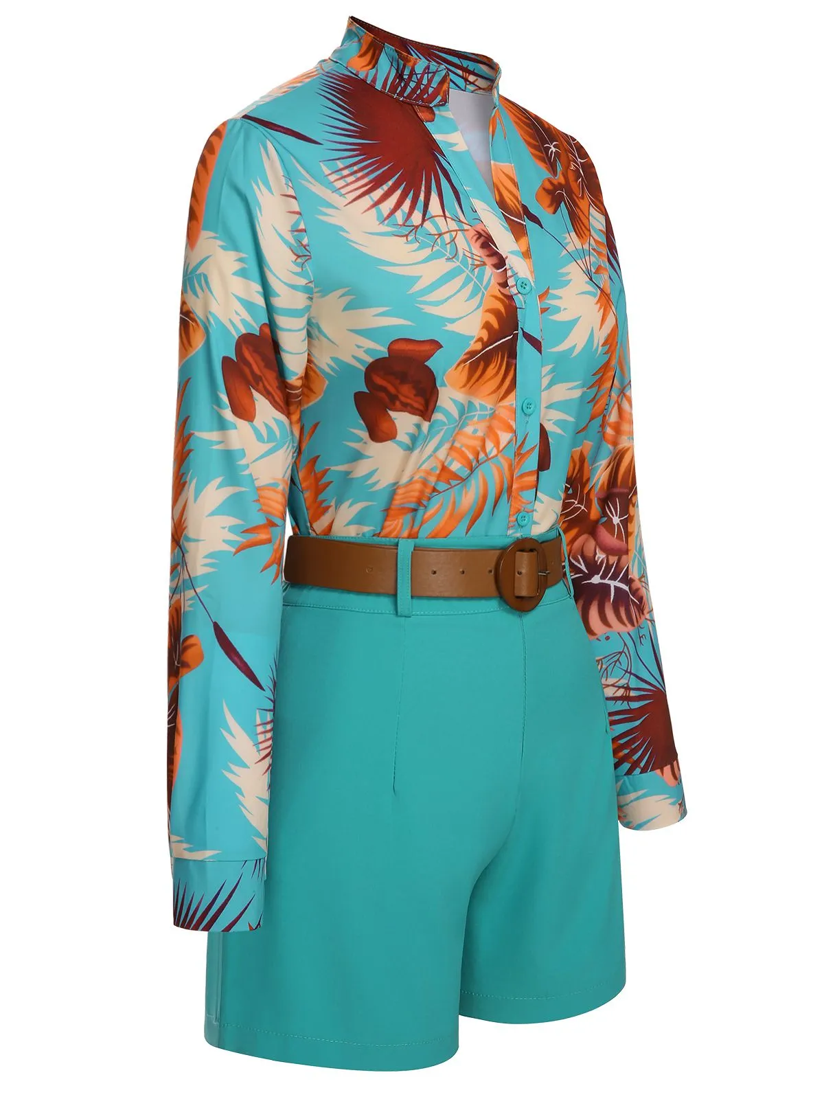 2PCS Blue 1970s Tropical Blouse & Shorts With Belt sold by Retro Stage product image thumbnail 3