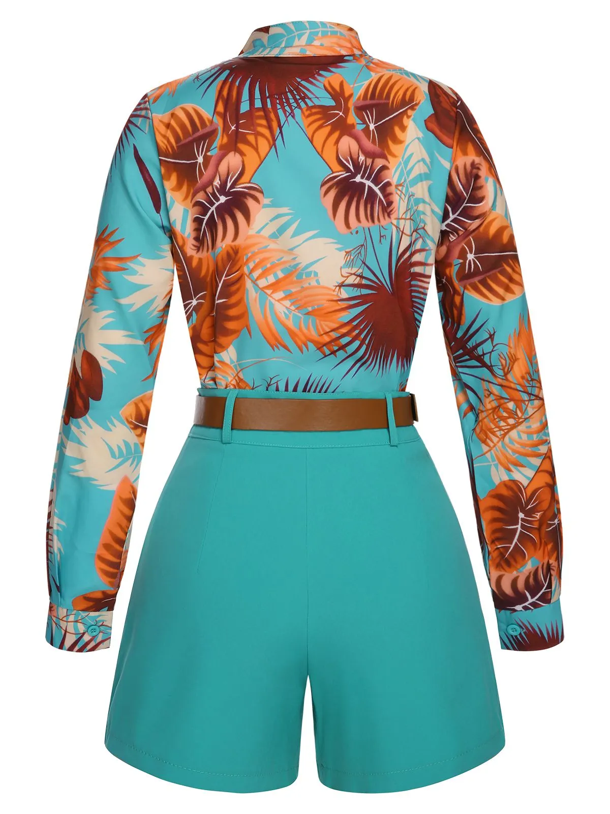 2PCS Blue 1970s Tropical Blouse & Shorts With Belt sold by Retro Stage product image thumbnail 4