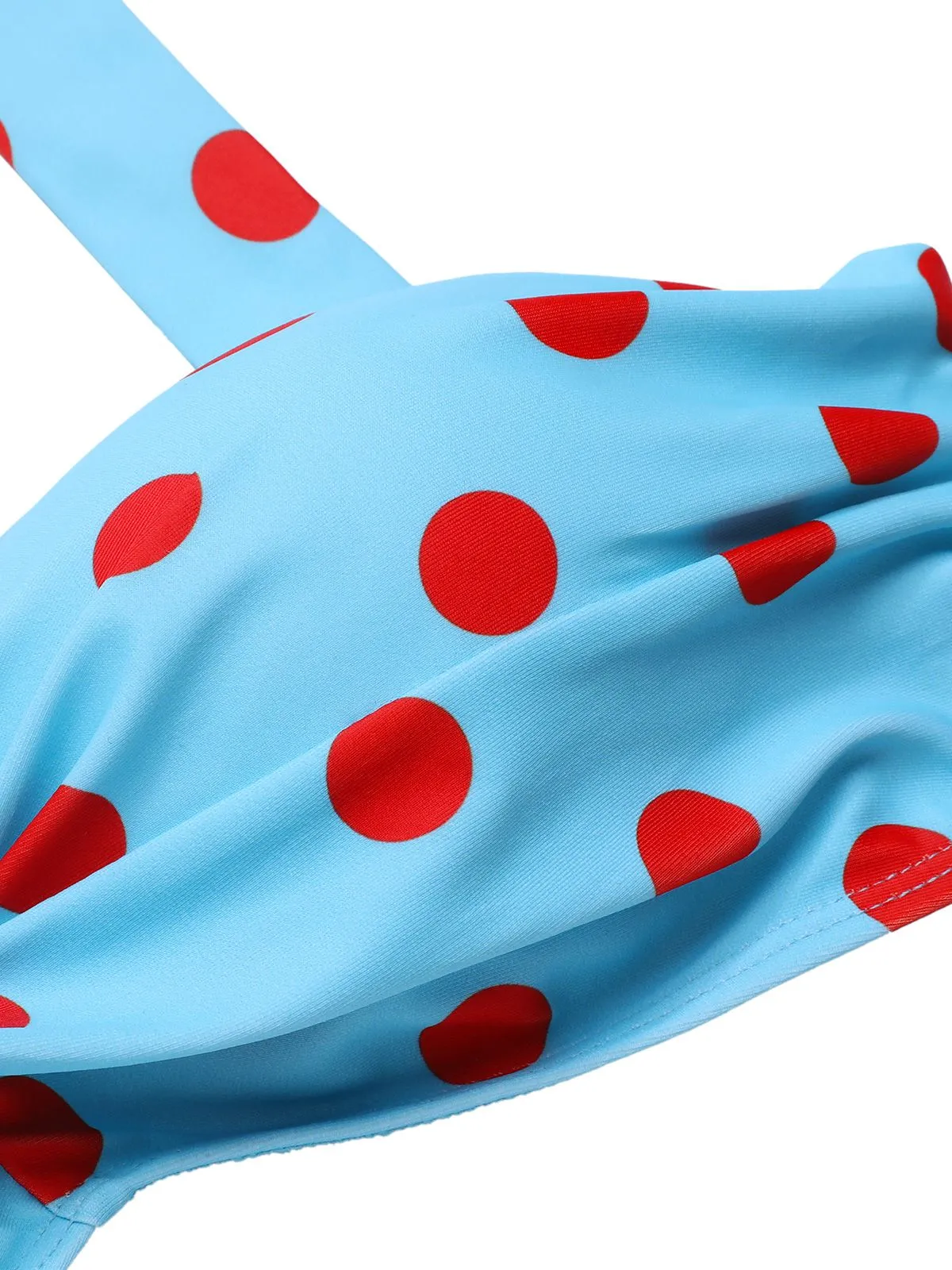 Blue 1940s Polka Dot Stripe Halter Swimsuit sold by Retro Stage product image thumbnail 5