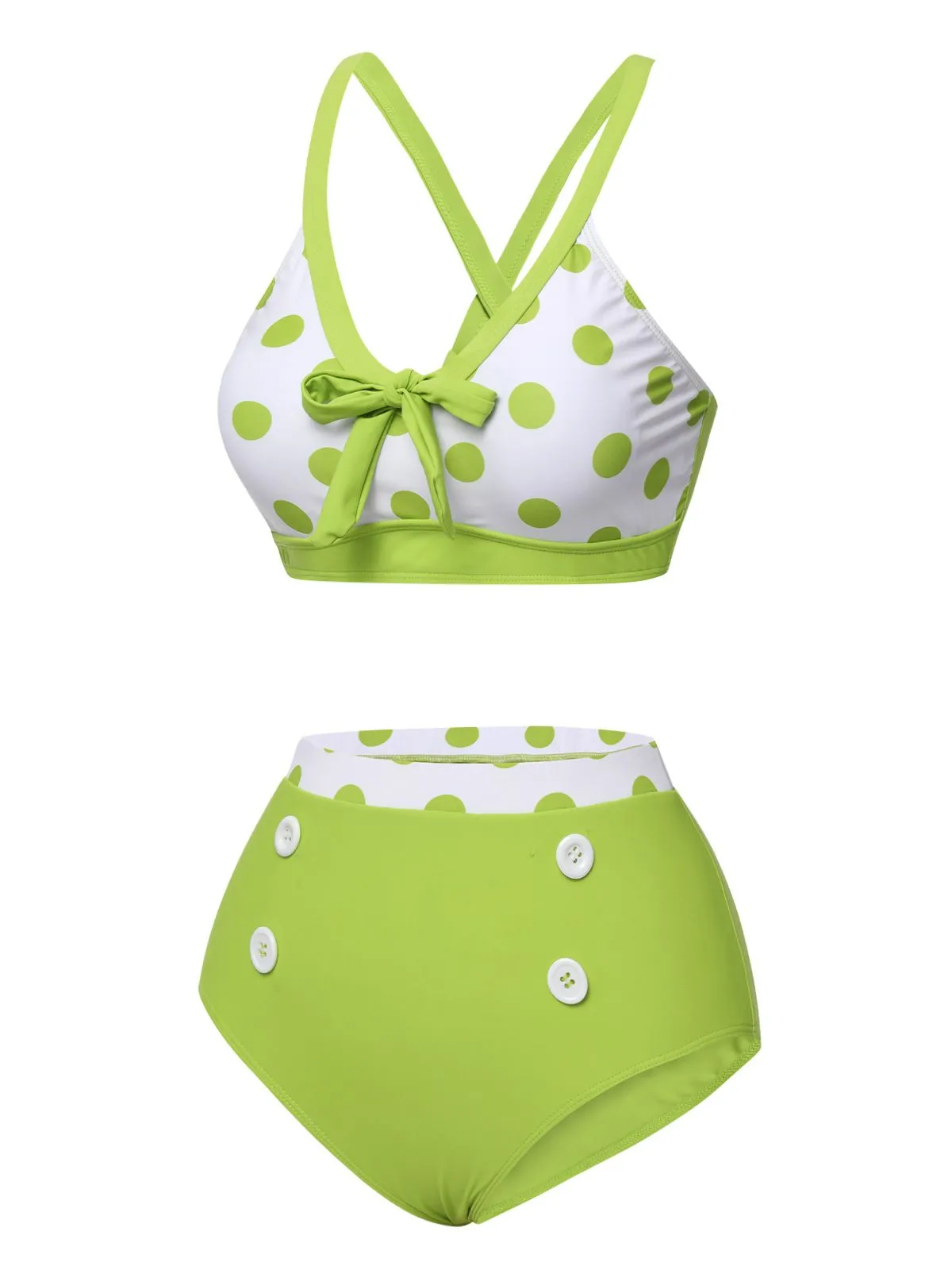 Green 1950s Polka Dot V-Neck Swimsuit sold by Retro Stage product image thumbnail 3