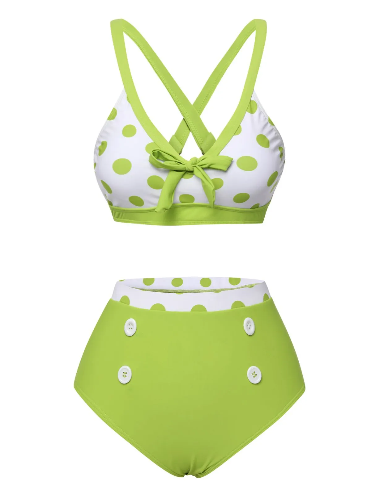 Green 1950s Polka Dot V-Neck Swimsuit sold by Retro Stage product image thumbnail 2