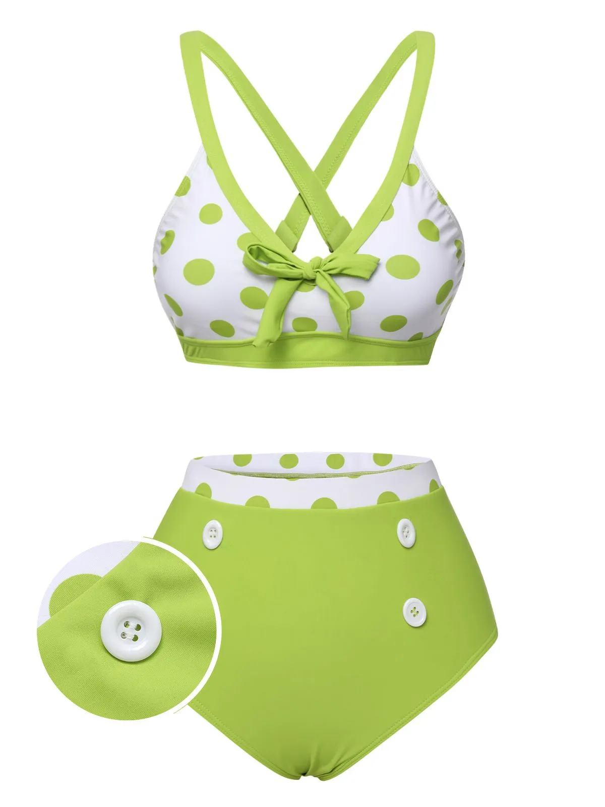 Green 1950s Polka Dot V-Neck Swimsuit sold by Retro Stage