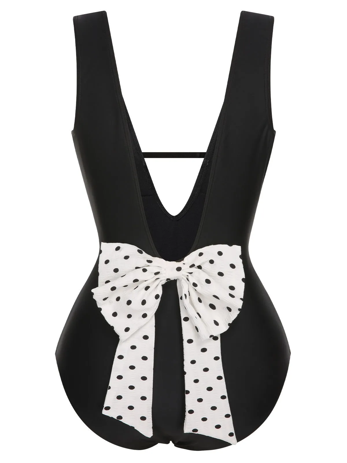 Black 1950s Polka Dot V-Neck Bow Swimsuit sold by Retro Stage product image thumbnail 4