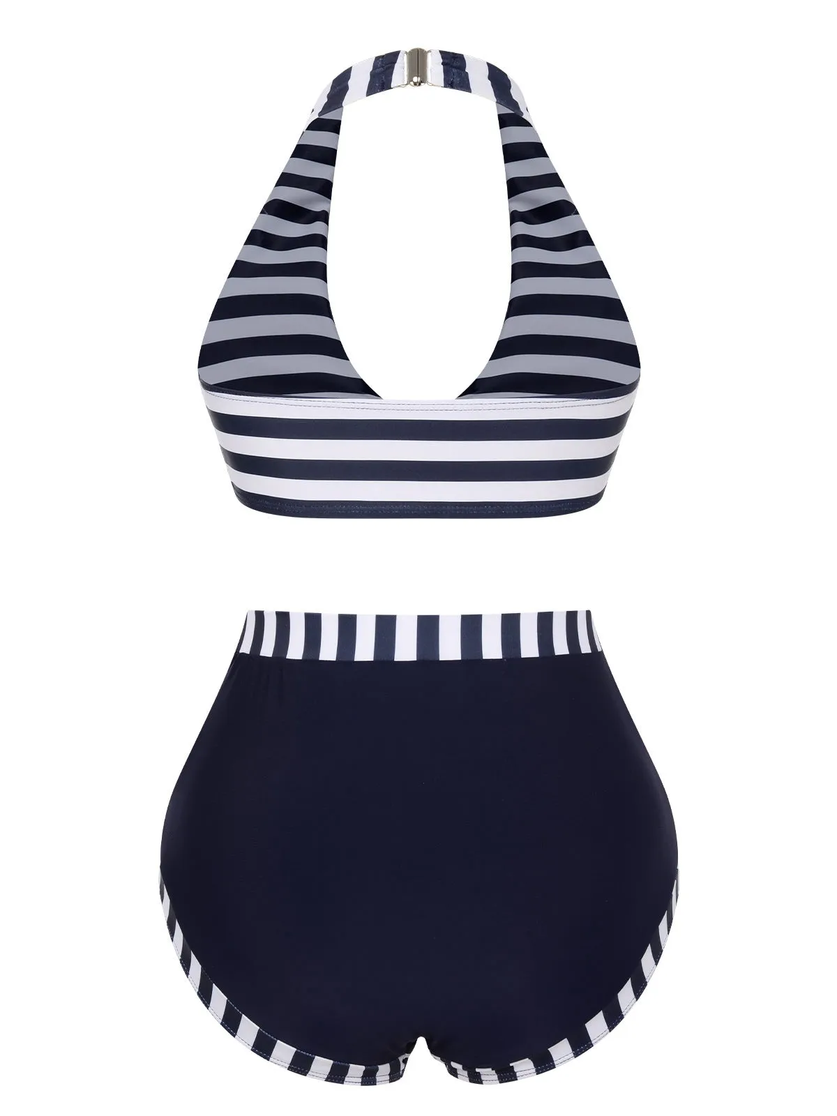 Dark Blue 1930s Stripes Halter Buttons Swimsuit sold by Retro Stage product image thumbnail 4