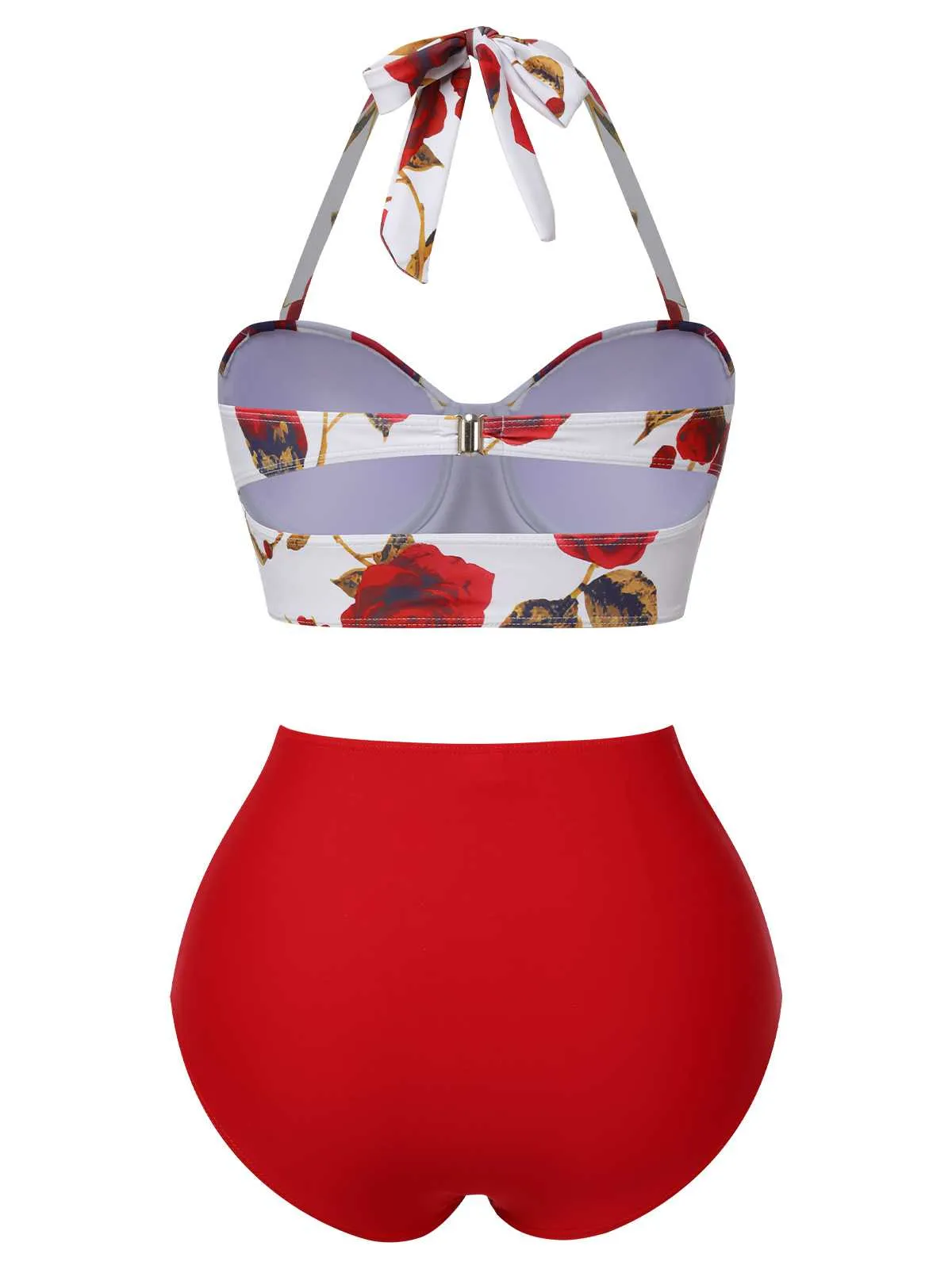 Red 1960s Halter Roses Swimsuit sold by Retro Stage product image thumbnail 4