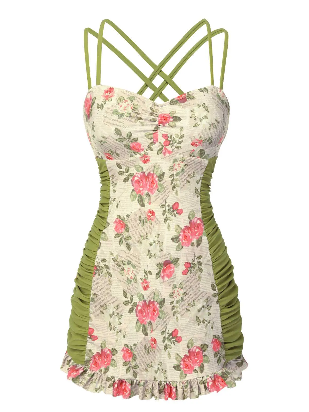 1940s Double Strap Pleated Roses One-Piece Swimsuit sold by Retro Stage product image thumbnail 2