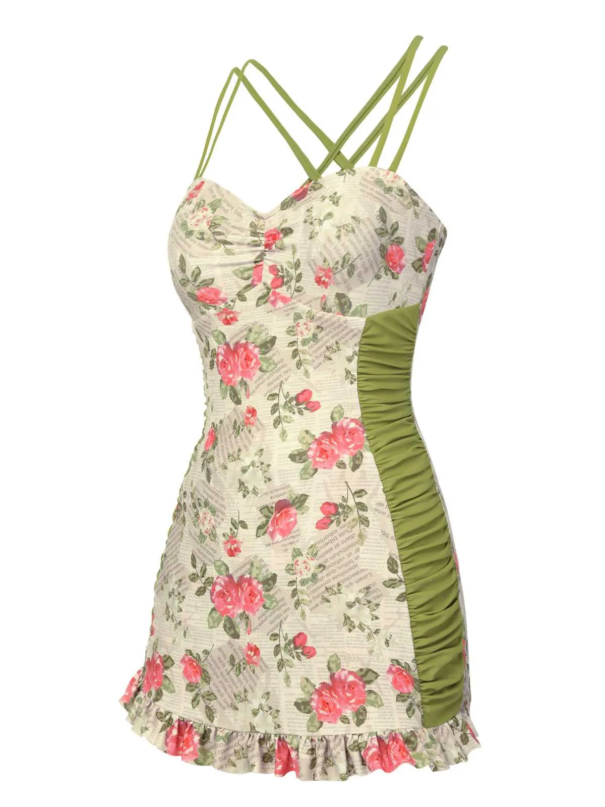 1940s Double Strap Pleated Roses One-Piece Swimsuit sold by Retro Stage product image thumbnail 3