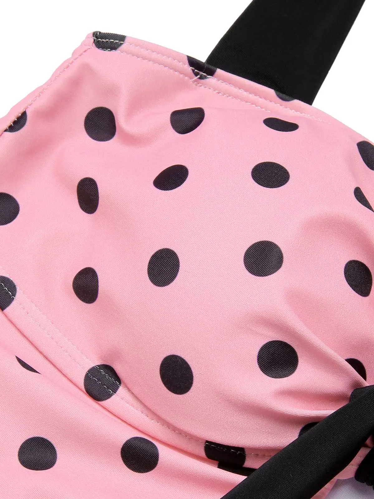 Pink 1950s Halter Polka Dots One-Piece Swimsuit sold by Retro Stage product image thumbnail 5