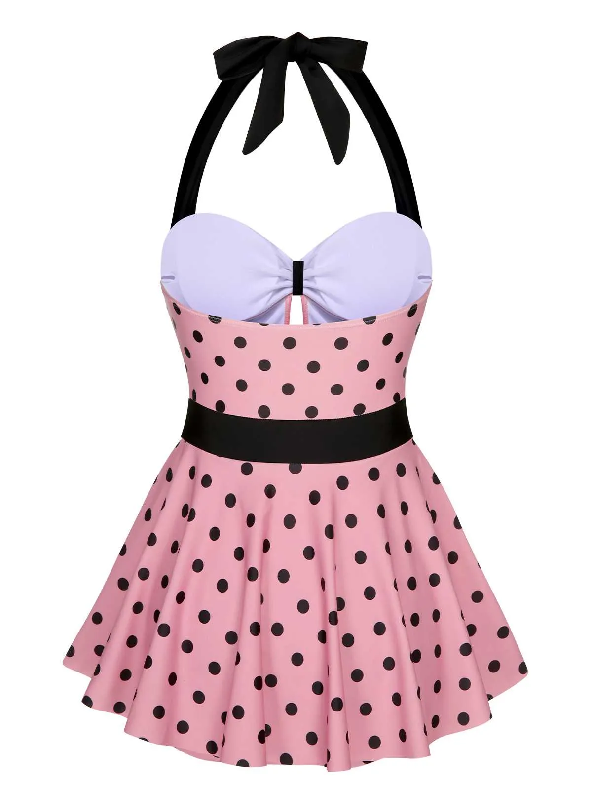 Pink 1950s Halter Polka Dots One-Piece Swimsuit sold by Retro Stage product image thumbnail 4
