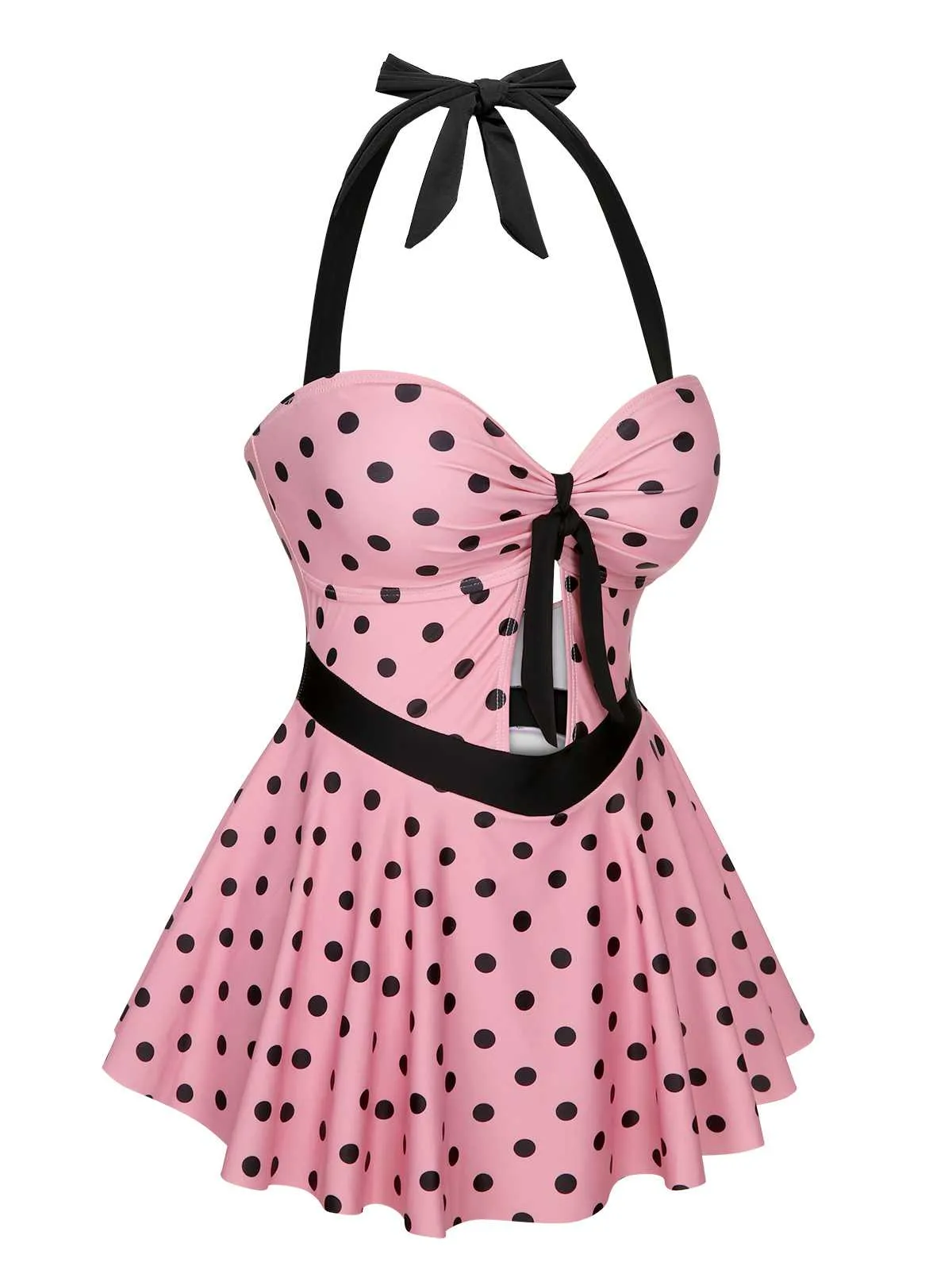 Pink 1950s Halter Polka Dots One-Piece Swimsuit sold by Retro Stage product image thumbnail 3