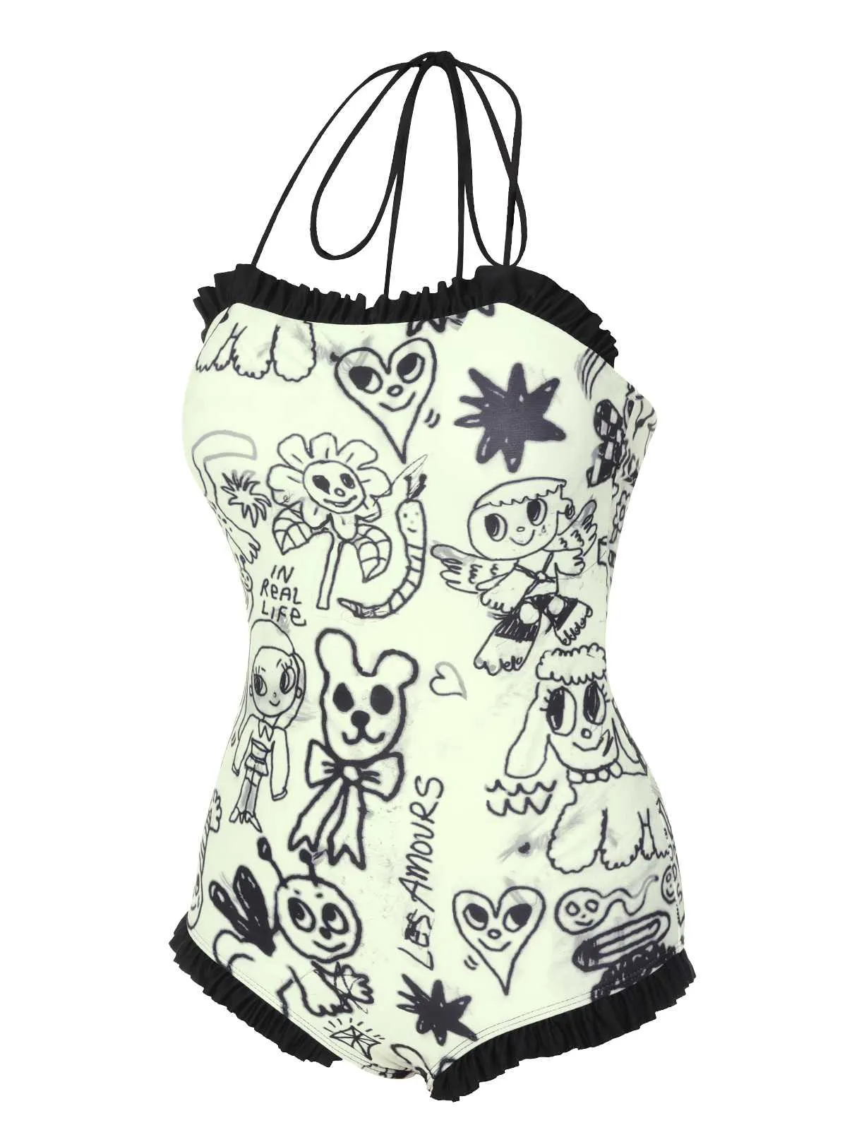 1960s Halter Printed Ruffles One-Piece Swimsuit sold by Retro Stage product image thumbnail 2