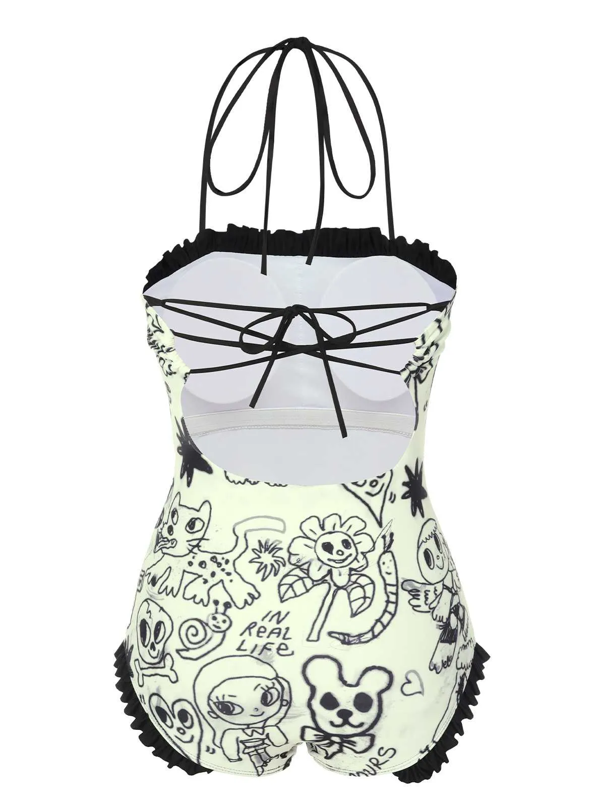 1960s Halter Printed Ruffles One-Piece Swimsuit sold by Retro Stage product image thumbnail 3