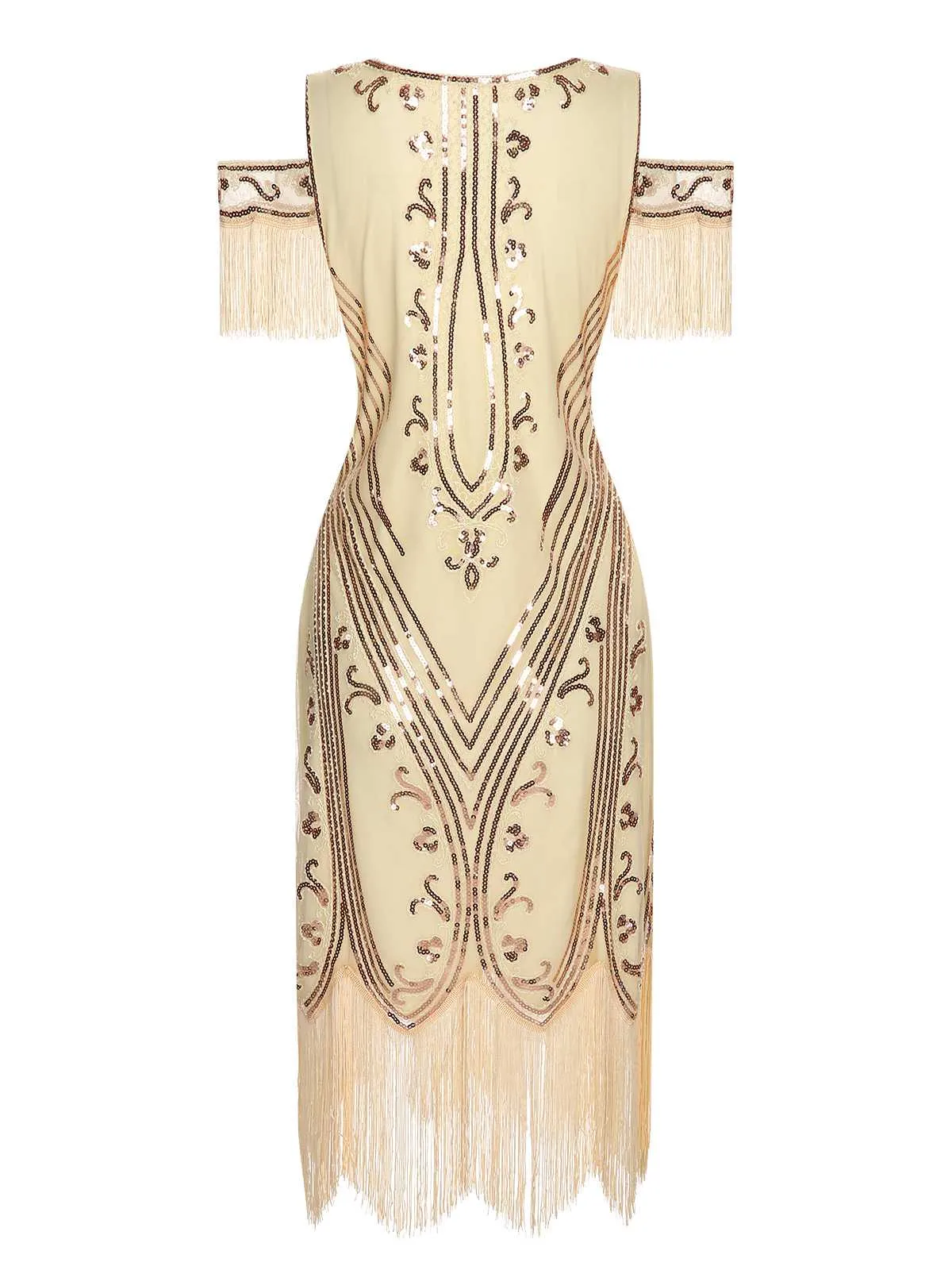 1920s Cold Shoulder Embroidered Fringe Sequins Dress sold by Retro Stage product image thumbnail 3