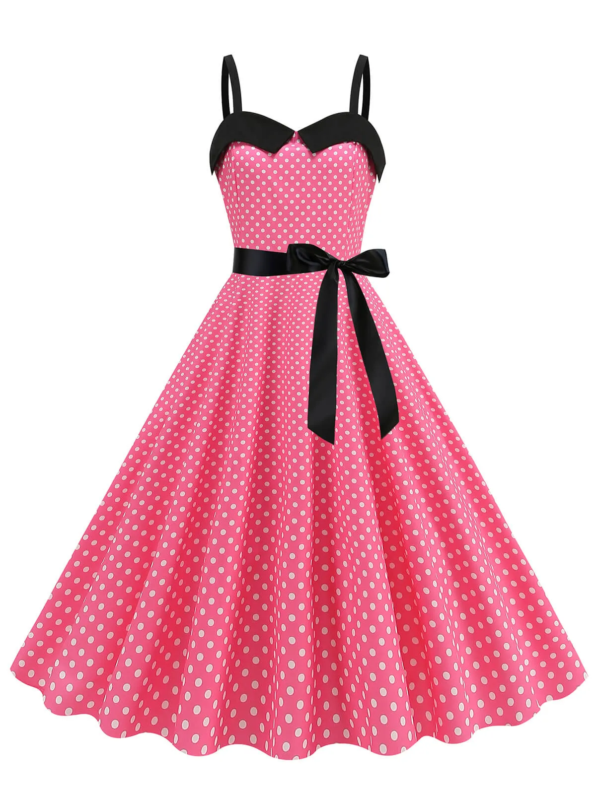 1950s Polka Dots Patchwork Ribbon Strap Dress sold by Retro Stage
