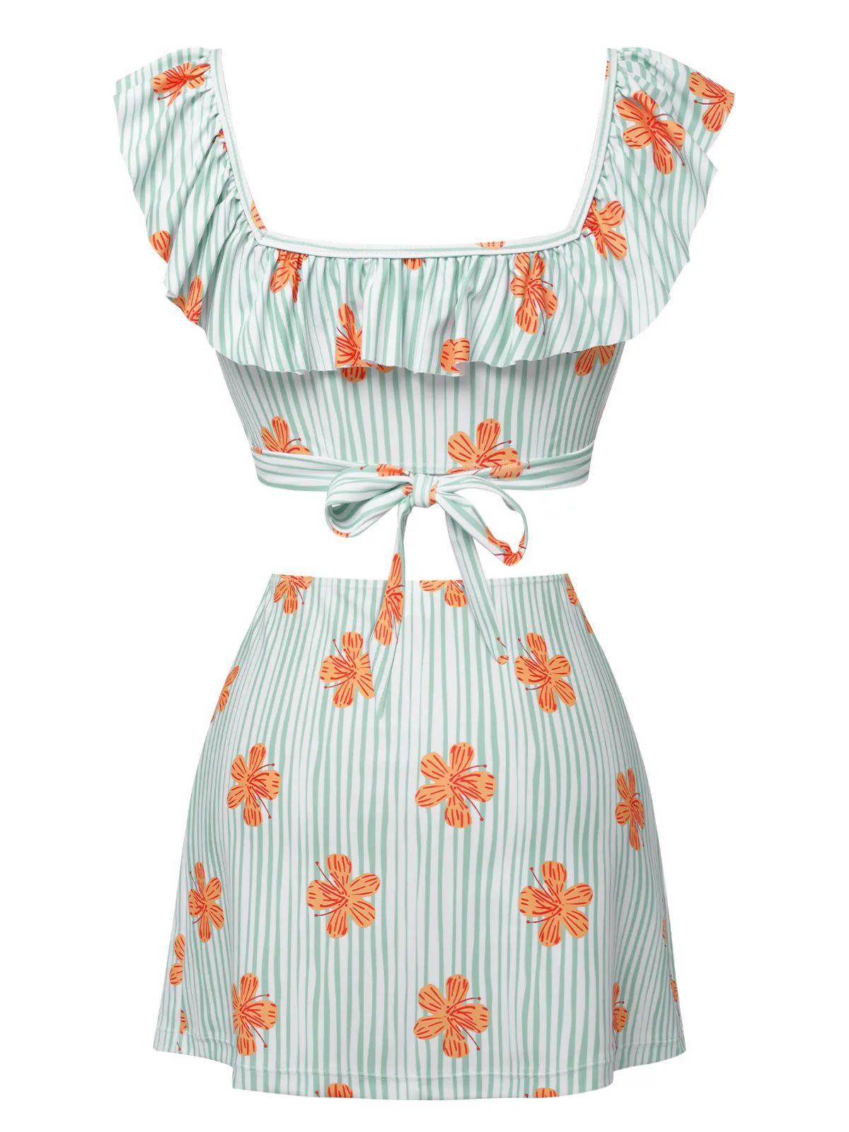 Light Green 1950s Floral Stripe Swimsuit & Skirt Cover-Up sold by Retro Stage product image thumbnail 4